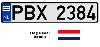NETHERLANDS EUROSTYLE LICENSE PLATE -- EMBOSSED WITH YOUR CUSTOM NUMBER