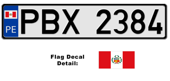 PERU EUROSTYLE LICENSE PLATE -- EMBOSSED WITH YOUR CUSTOM NUMBER