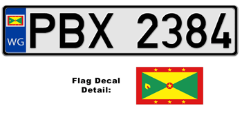 GRENADA EUROSTYLE LICENSE PLATE -- EMBOSSED WITH YOUR CUSTOM NUMBER