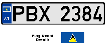 SAINT LUCIA EUROSTYLE LICENSE PLATE -- EMBOSSED WITH YOUR CUSTOM NUMBER