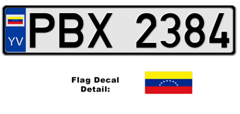 VENEZUELA EUROSTYLE LICENSE PLATE -- EMBOSSED WITH YOUR CUSTOM NUMBER