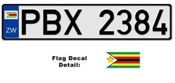 ZIMBABWE EUROSTYLE LICENSE PLATE -- EMBOSSED WITH YOUR CUSTOM NUMBER