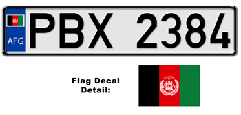 AFGHANISTAN EUROSTYLE LICENSE PLATE -- EMBOSSED WITH YOUR CUSTOM NUMBER