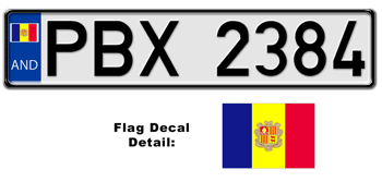ANDORRA EUROSTYLE LICENSE PLATE -- EMBOSSED WITH YOUR CUSTOM NUMBER