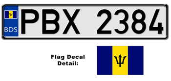 BARBADOS EUROSTYLE LICENSE PLATE -- EMBOSSED WITH YOUR CUSTOM NUMBER