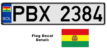 BOLIVIA EUROSTYLE LICENSE PLATE -- EMBOSSED WITH YOUR CUSTOM NUMBER