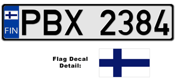FINLAND EUROSTYLE LICENSE PLATE -- EMBOSSED WITH YOUR CUSTOM NUMBER