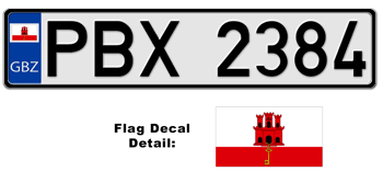 GIBRALTAR EUROSTYLE LICENSE  PLATE  -- EMBOSSED WITH YOUR CUSTOM NUMBER