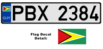 GUYANA EUROSTYLE LICENSE PLATE -- EMBOSSED WITH YOUR CUSTOM NUMBER