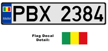 MALI EUROSTYLE LICENSE PLATE -- EMBOSSED WITH YOUR CUSTOM NUMBER