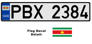 SURINAME EUROSTYLE LICENSE PLATE -- EMBOSSED WITH YOUR CUSTOM NUMBER