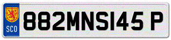 SCOTLAND SHIELD EURO 11 CHARACTER FRONT LICENSE PLATE - EMBOSSED WITH YOUR CUSTOM NUMBER