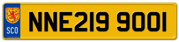 SCOTLAND SHIELD EURO 11 CHARACTER REAR LICENSE PLATE - EMBOSSED WITH YOUR CUSTOM NUMBER