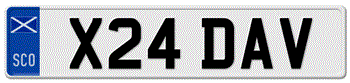 SCOTLAND EURO FRONT LICENSE PLATE -- EMBOSSED WITH YOUR CUSTOM NUMBER