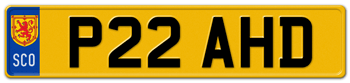 SCOTLAND SHIELD EURO REAR LICENSE PLATE - EMBOSSED WITH YOUR CUSTOM NUMBER