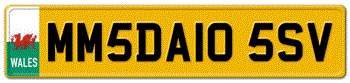 WALES EURO 11 CHARCTER REAR LICENSE PLATE -- EMBOSSED WITH YOUR CUSTOM NUMBER