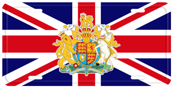 GREAT BRITAIN AND COAT OF ARMS FLAG LICENSE PLATE