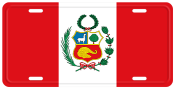 PERU FLAG WITH COAT OF ARMS LICENSE PLATE