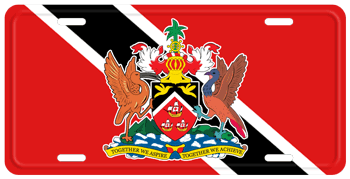 TRINIDAD AND TOBAGO FLAG WITH COAT OF ARMS LICENSE PLATE