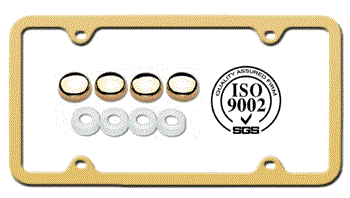 SLEEK DESIGN GOLD FINISHED STAINLESS STEEL 4 HOLE LICENSE PLATE FRAME