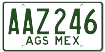 MEXICO (AGUASCALIENTES) LICENSE PLATE ISSUED BETWEEN 1992 - 1998 -