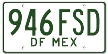 MEXICO (DISTRITO FEDERAL) LICENSE PLATE ISSUED BETWEEN 1992 - 1998 -EMBOSSED WITH YOUR CUSTOM NUMBER