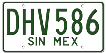 MEXICO (SINALOA) LICENSE PLATE ISSUED BETWEEN 1992 - 1998 -