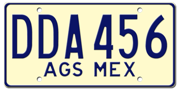 MEXICO (AGUASCALIENTES) LICENSE PLATE ISSUED BETWEEN 1968 - 1991 -