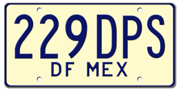 MEXICO (DISTRITO FEDERAL) LICENSE PLATE ISSUED BETWEEN 1968 - 1991 -
