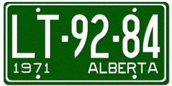 1971 ALBERTA LICENSE PLATE - EMBOSSED WITH YOUR CUSTOM NUMBER