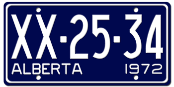 1972 ALBERTA LICENSE PLATE - EMBOSSED WITH YOUR CUSTOM NUMBER