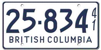 1941 BRITISH COLUMBIA LICENSE PLATE - EMBOSSED WITH YOUR CUSTOM NUMBER