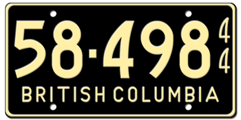 1944 BRITISH COLUMBIA LICENSE PLATE - EMBOSSED WITH YOUR CUSTOM NUMBER