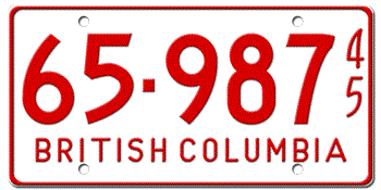1945 BRITISH COLUMBIA LICENSE PLATE - EMBOSSED WITH YOUR CUSTOM NUMBER