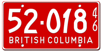 1946 BRITISH COLUMBIA LICENSE PLATE - EMBOSSED WITH YOUR CUSTOM NUMBER