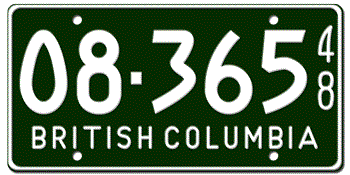 1948 BRITISH COLUMBIA LICENSE PLATE - EMBOSSED WITH YOUR CUSTOM NUMBER