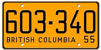 1955 BRITISH COLUMBIA LICENSE PLATE - 