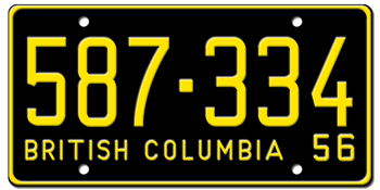 1956 BRITISH COLUMBIA LICENSE PLATE - 