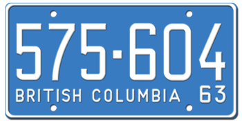 1963 BRITISH COLUMBIA LICENSE PLATE - EMBOSSED WITH YOUR CUSTOM NUMBER