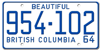1964 BRITISH COLUMBIA LICENSE PLATE - EMBOSSED WITH YOUR CUSTOM NUMBER