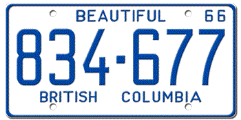 1966 BRITISH COLUMBIA LICENSE PLATE - EMBOSSED WITH YOUR CUSTOM NUMBER