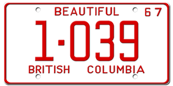 1967 BRITISH COLUMBIA LICENSE PLATE - EMBOSSED WITH YOUR CUSTOM NUMBER