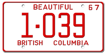 1967 BRITISH COLUMBIA LICENSE PLATE - 