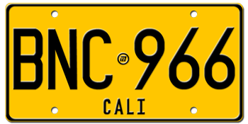 COLOMBIA (CALI) LICENSE PLATE -EMBOSSED WITH YOUR CUSTOM NUMBER