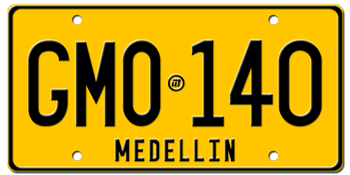 COLOMBIA (MEDELLIN) LICENSE PLATE -