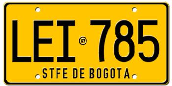 COLOMBIA (STFE DE BOGOTA) LICENSE PLATE -EMBOSSED WITH YOUR CUSTOM NUMBER
