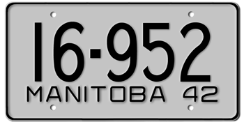 1942 MANITOBA LICENSE PLATE - EMBOSSED WITH YOUR CUSTOM NUMBER