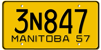 1957 MANITOBA LICENSE PLATE - EMBOSSED WITH YOUR CUSTOM NUMBER