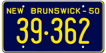 1950 NEW BRUNSWICK LICENSE PLATE - EMBOSSED WITH YOUR CUSTOM NUMBER