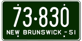 1951 NEW BRUNSWICK LICENSE PLATE - EMBOSSED WITH YOUR CUSTOM NUMBER